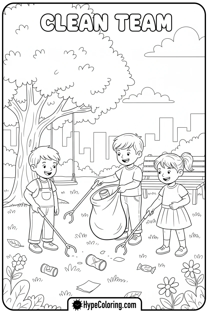 children-cleaning-up-park - earth day coloring pages