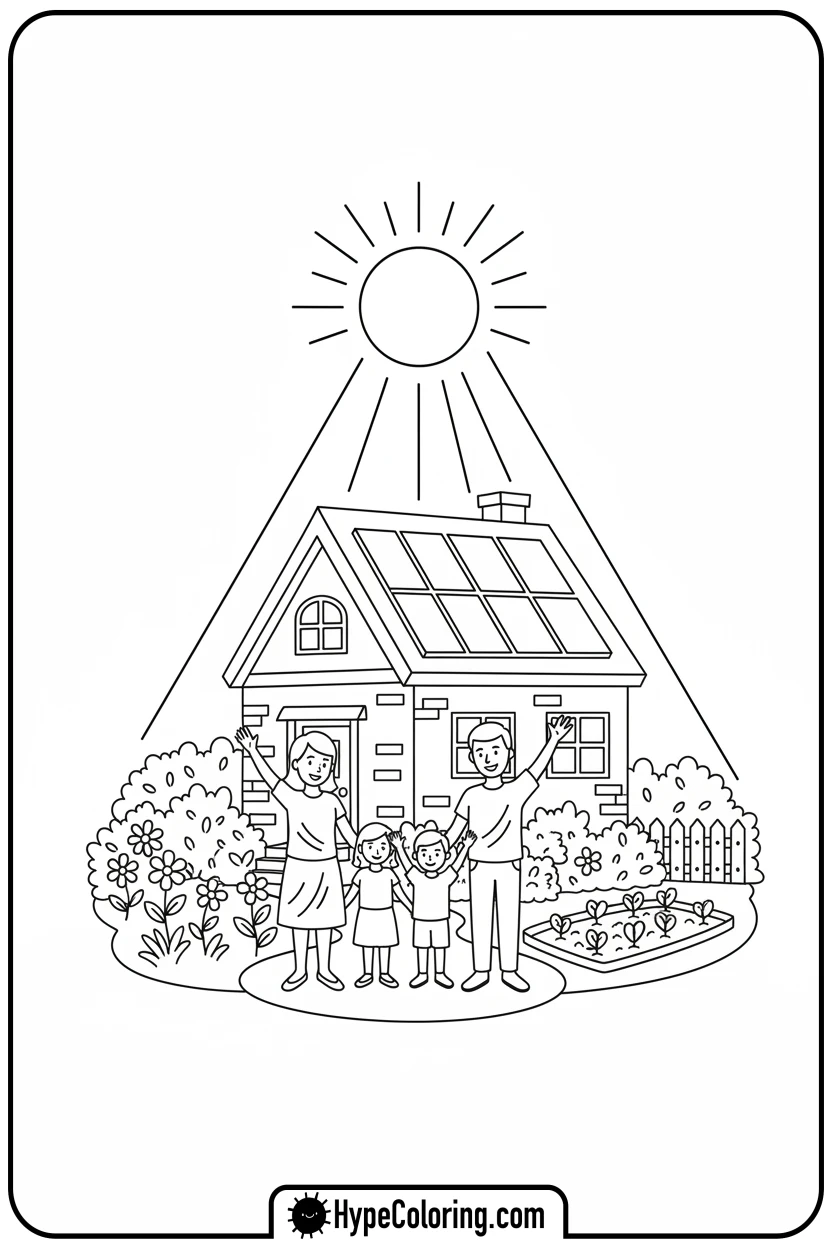 house-with-solar-panels - earth day coloring pages