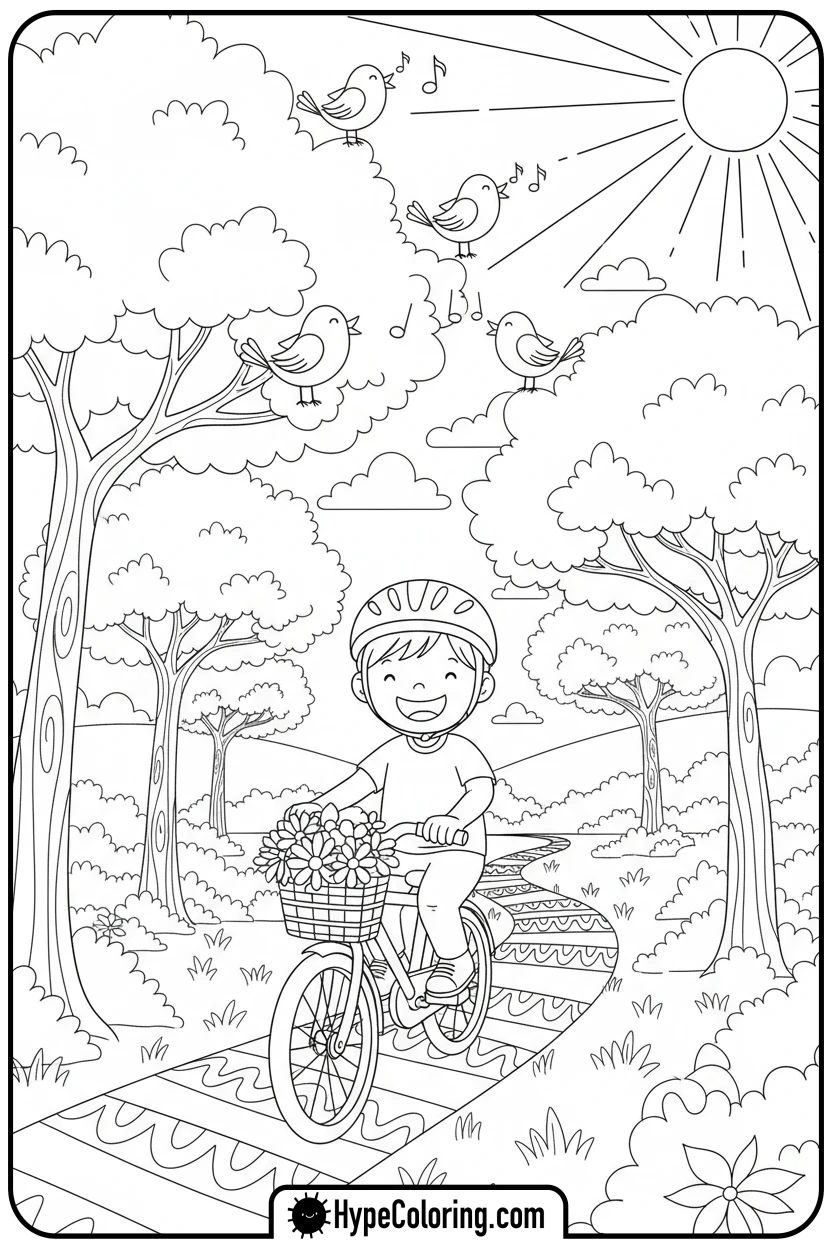 child-riding-bicycle - earth day coloring pages