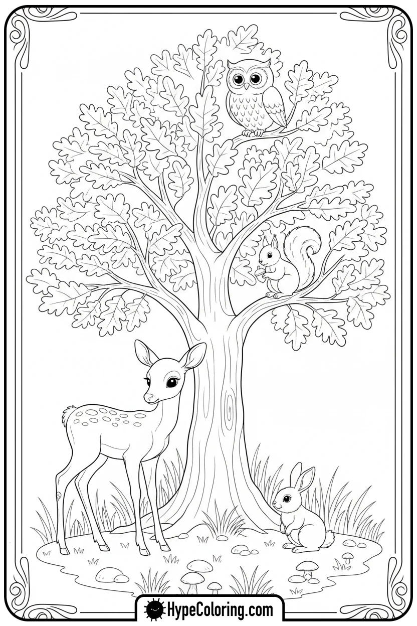 happy-forest-animals - earth day coloring pages