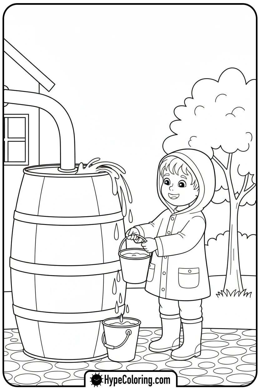 child-with-rain-barrel - earth day coloring pages