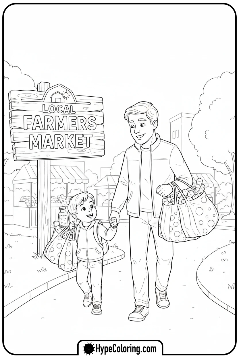shopping-with-reusable-bags - earth day coloring pages
