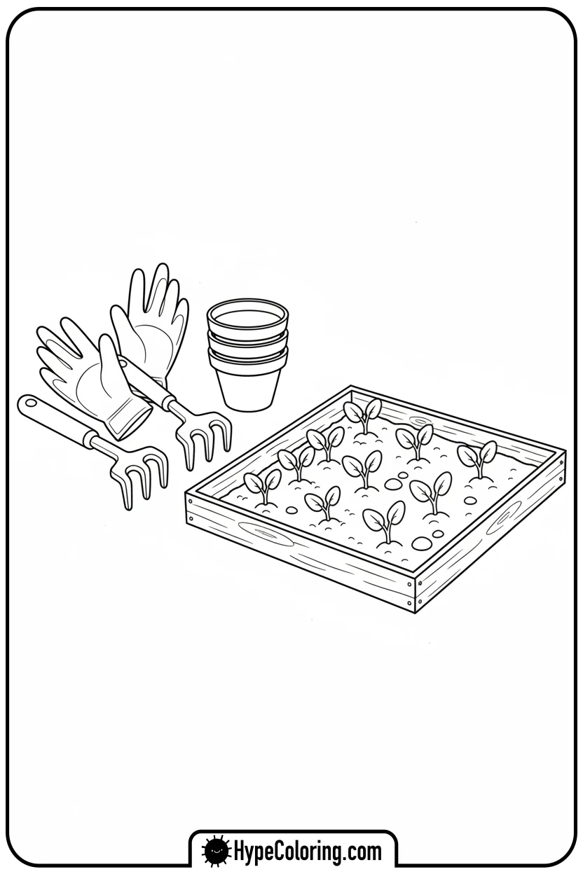 garden-tools-and-vegetables - earth day coloring pages