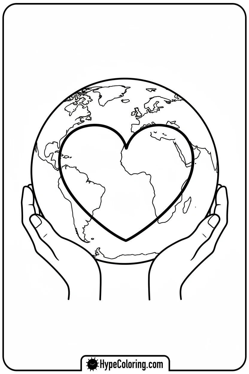 hands-holding-earth-with-heart - earth day coloring pages