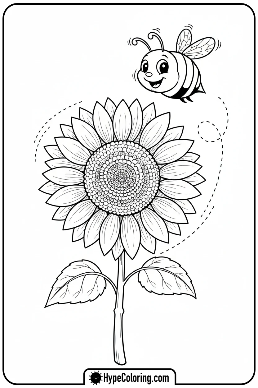 bee-pollinating-flower - earth day coloring pages