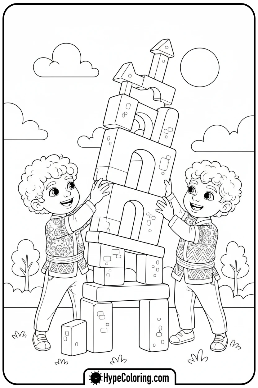 Click to download PDF two-saja-boys-building-tower - saja boys coloring page