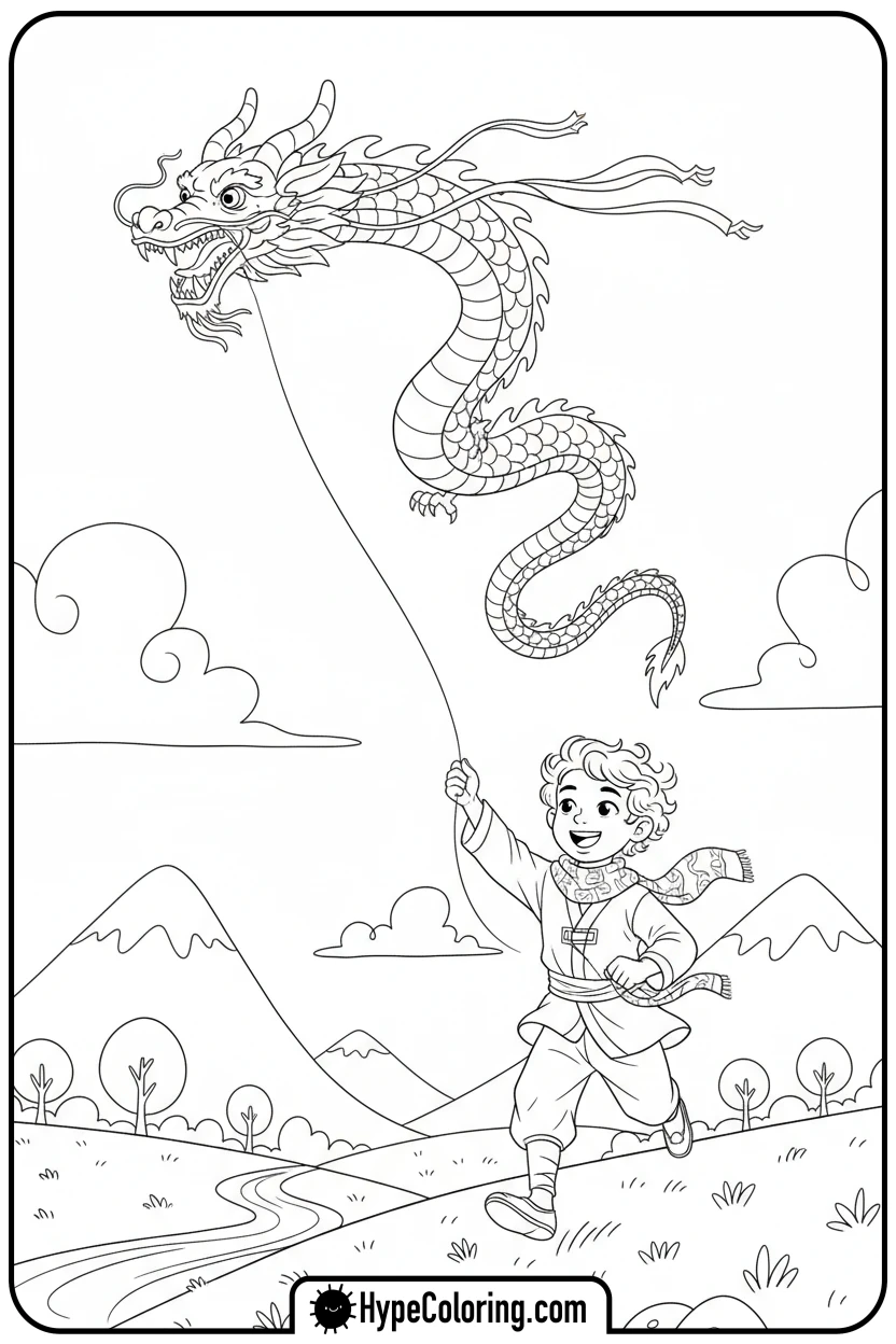 Click to download PDF saja-boy-flying-a-kite - saja boys coloring page