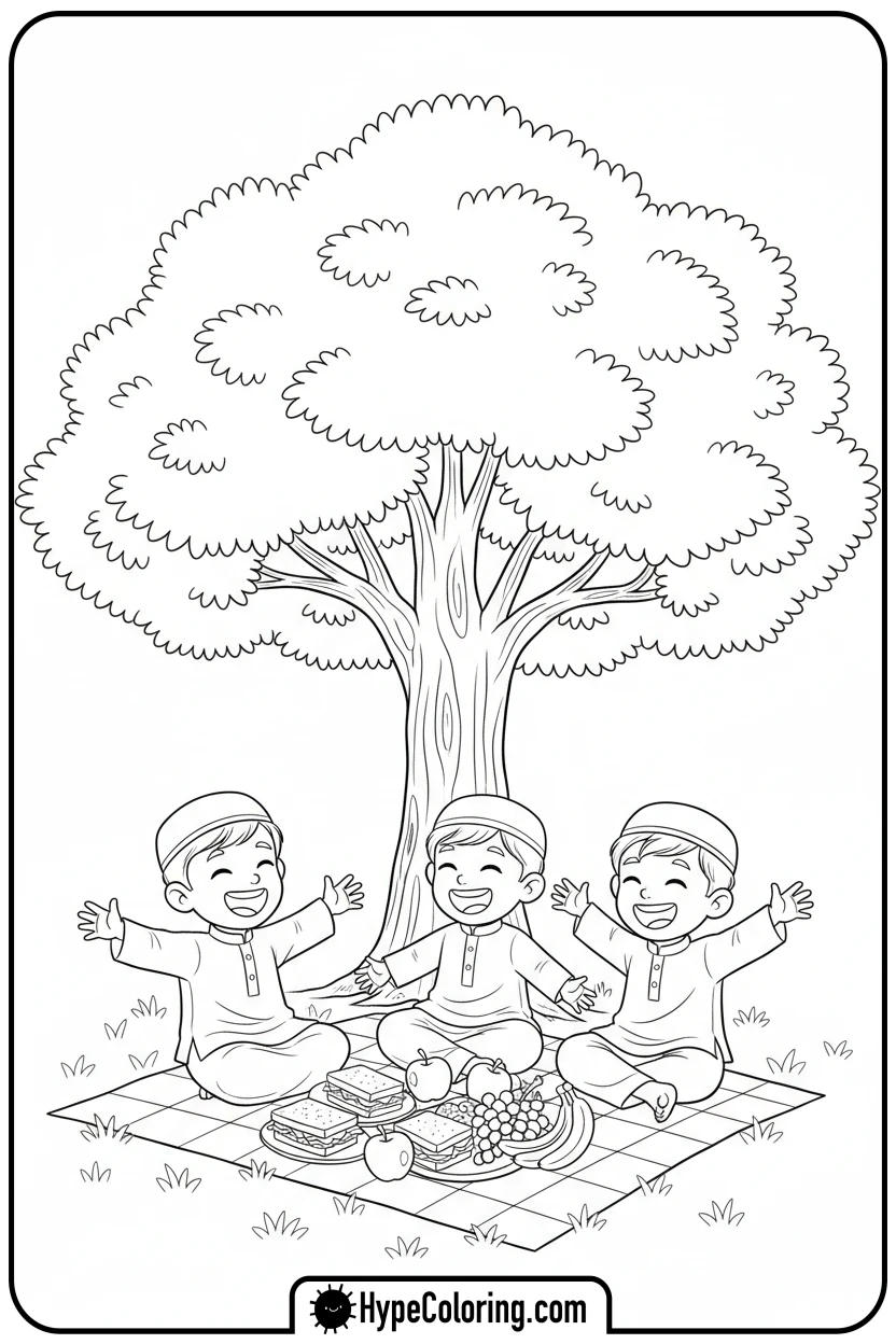 Click to download PDF three-saja-boys-having-picnic - saja boys coloring page