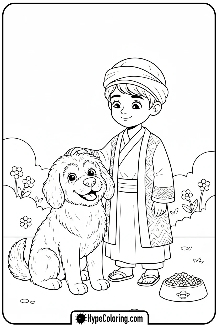 Click to download PDF saja-boy-petting-a-dog - saja boys coloring page