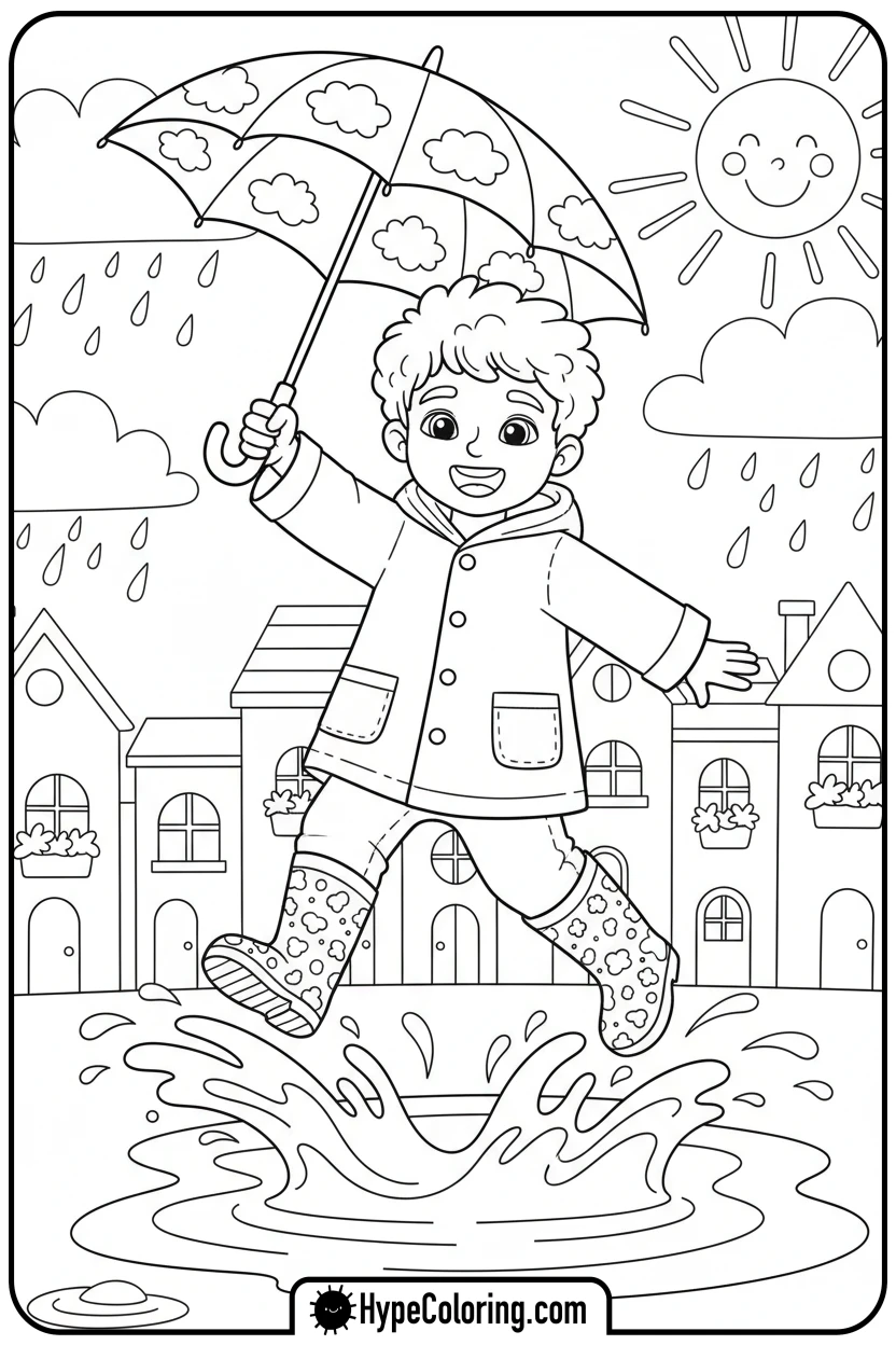 Click to download PDF saja-boy-jumping-in-puddle - saja boys coloring page