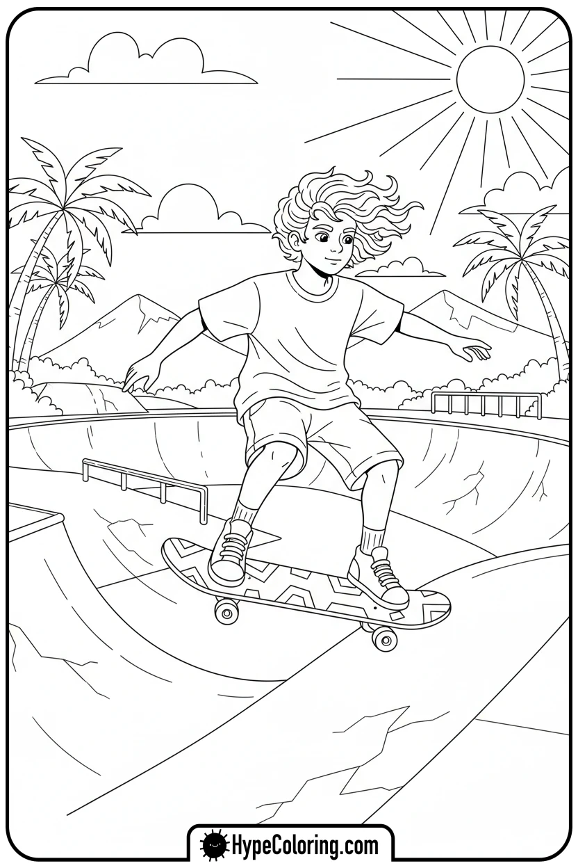 Click to download PDF saja-boy-skateboarding - saja boys coloring page