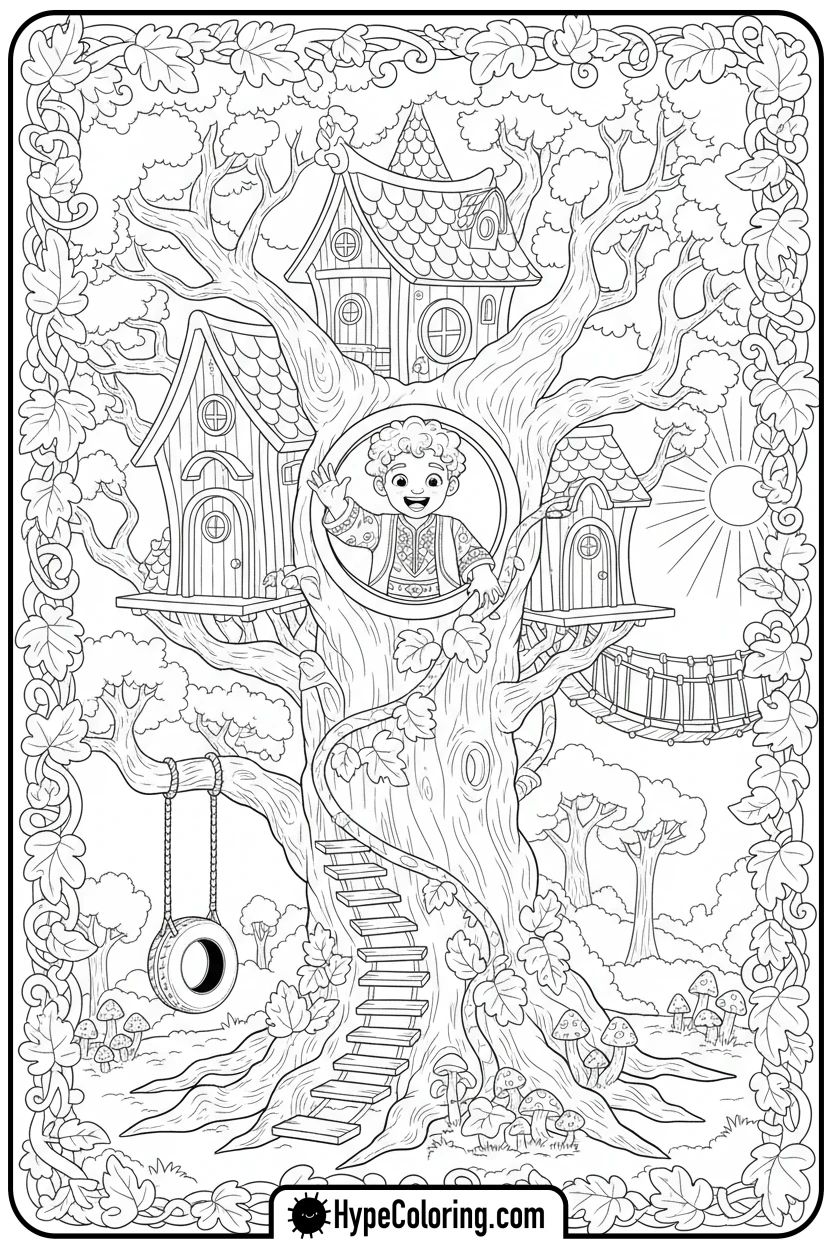 Click to download PDF saja-boy-in-treehouse - saja boys coloring page