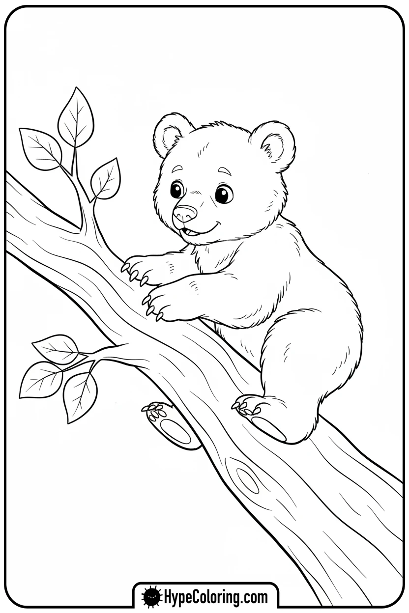 bear-cub-climbing-tree - cute animals coloring pages