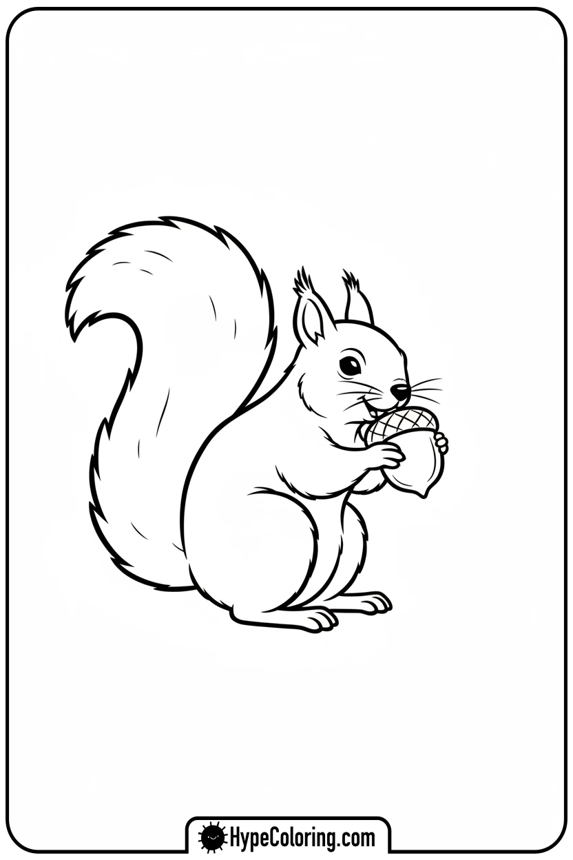 squirrel-holding-an-acorn - cute animals coloring pages