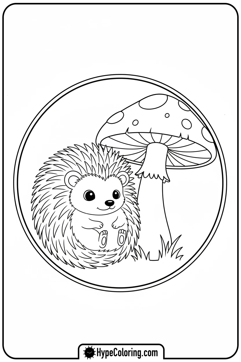 hedgehog-next-to-mushroom - cute animals coloring pages