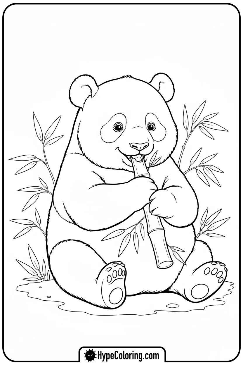 panda-cub-eating-bamboo - cute animals coloring pages