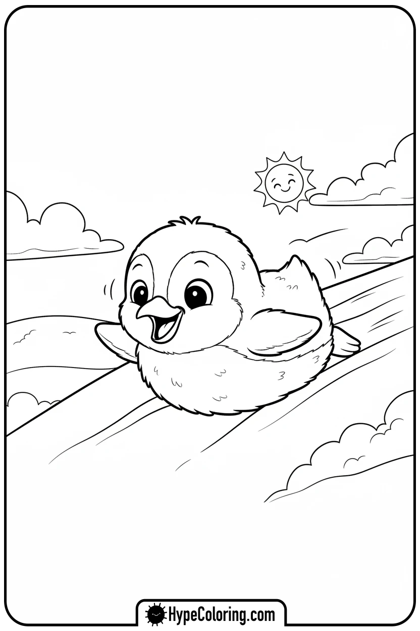 penguin-chick-sliding - cute animals coloring pages
