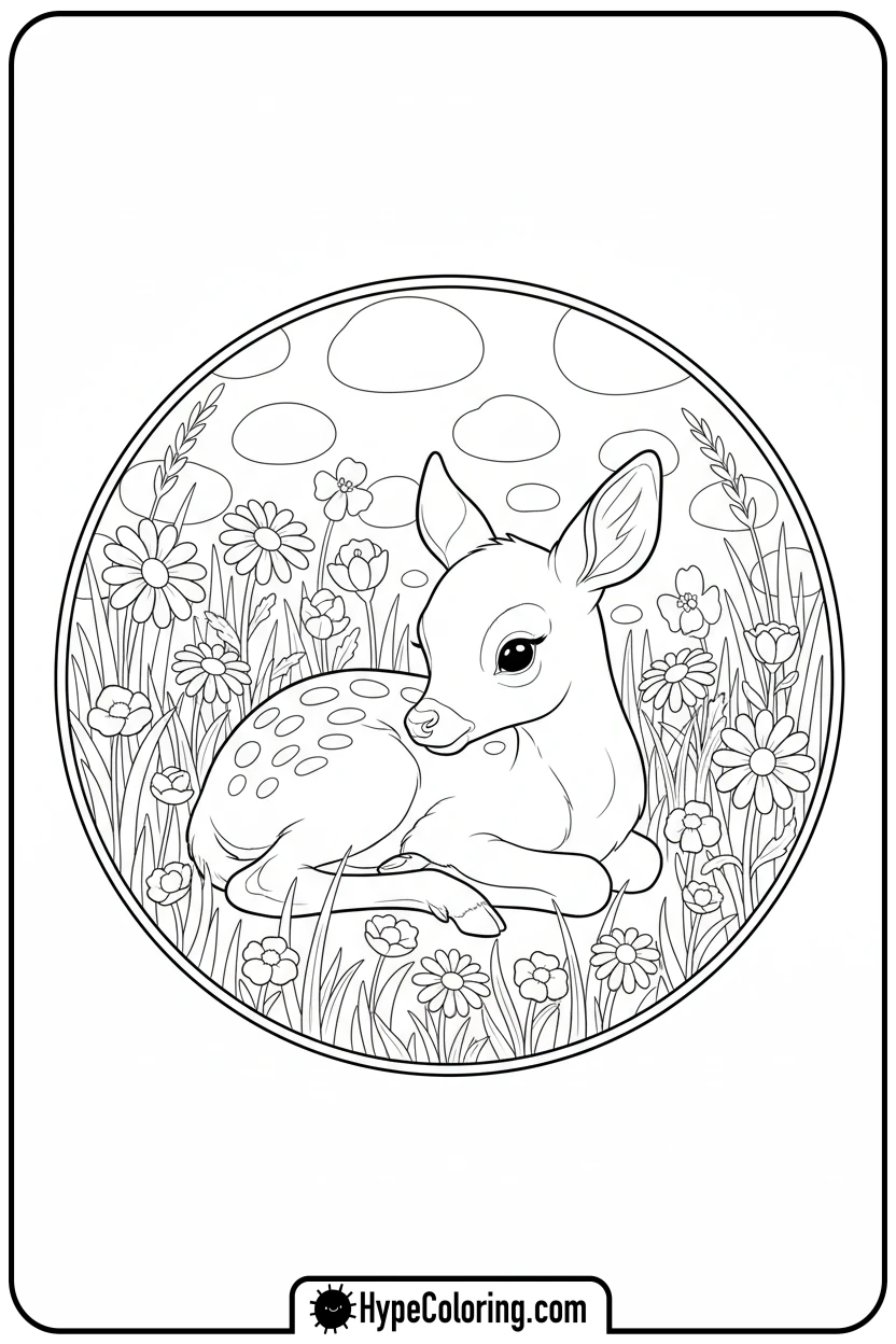 fawn-in-wildflowers - cute animals coloring pages