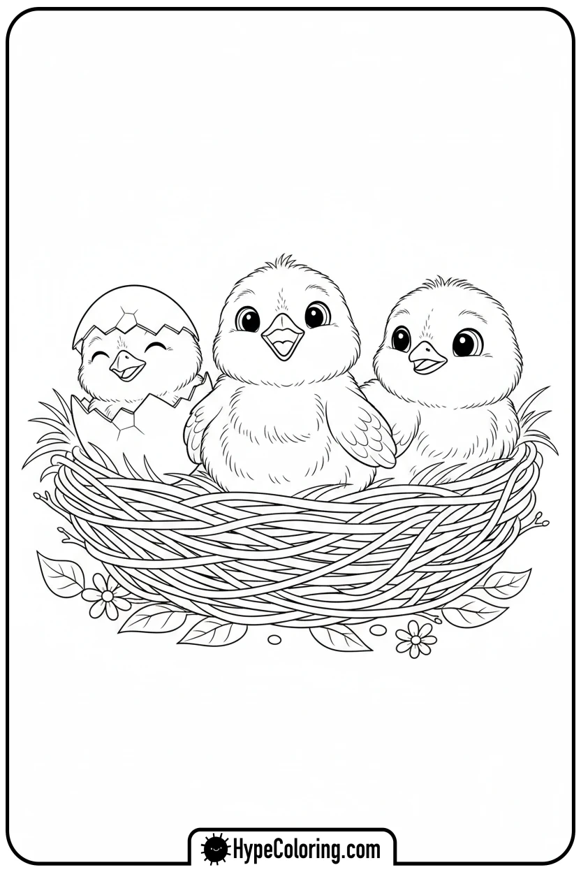 chicks-in-a-nest - cute animals coloring pages