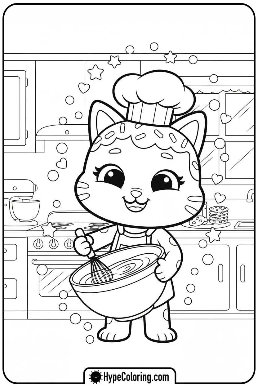 cakey-cat-baking-cupcakes - gabby dollhouse coloring pages