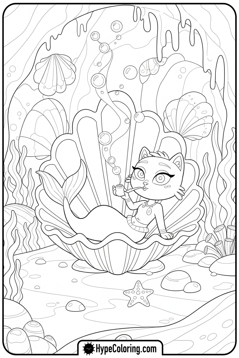 mercat-blowing-bubbles - gabby dollhouse coloring pages