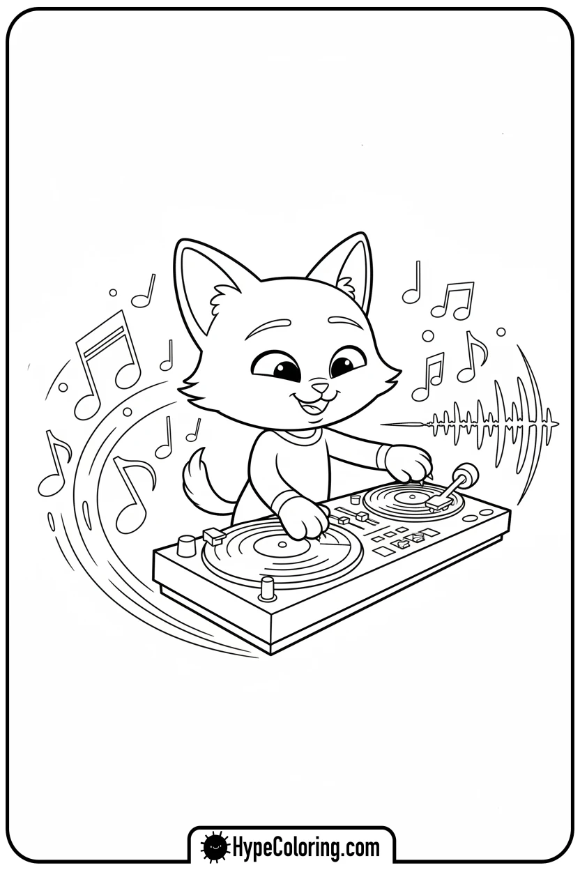 dj-catnip-spinning-records - gabby dollhouse coloring pages