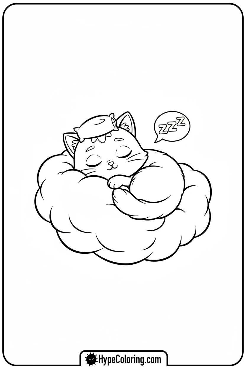 pillow-cat-sleeping - gabby dollhouse coloring pages
