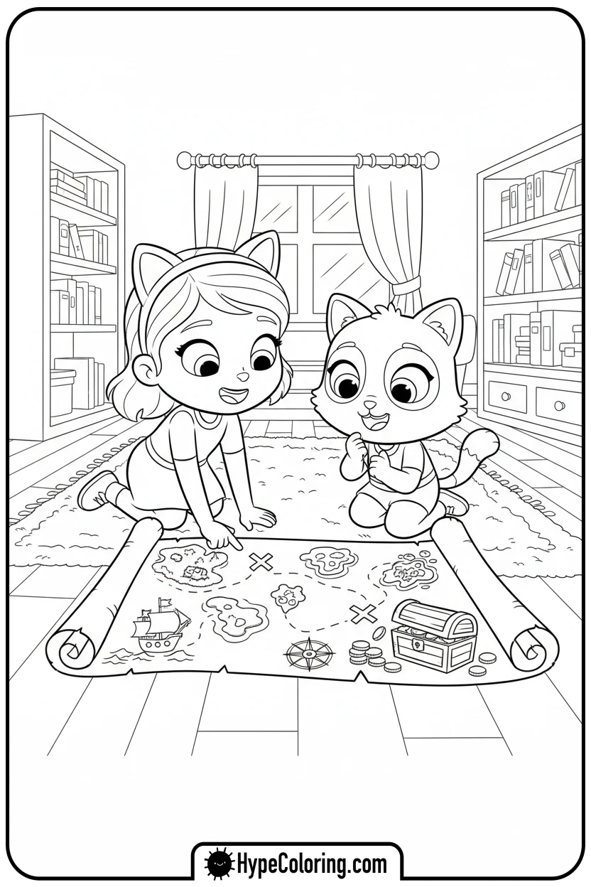 gabby-and-pandy-treasure-map - gabby dollhouse coloring pages