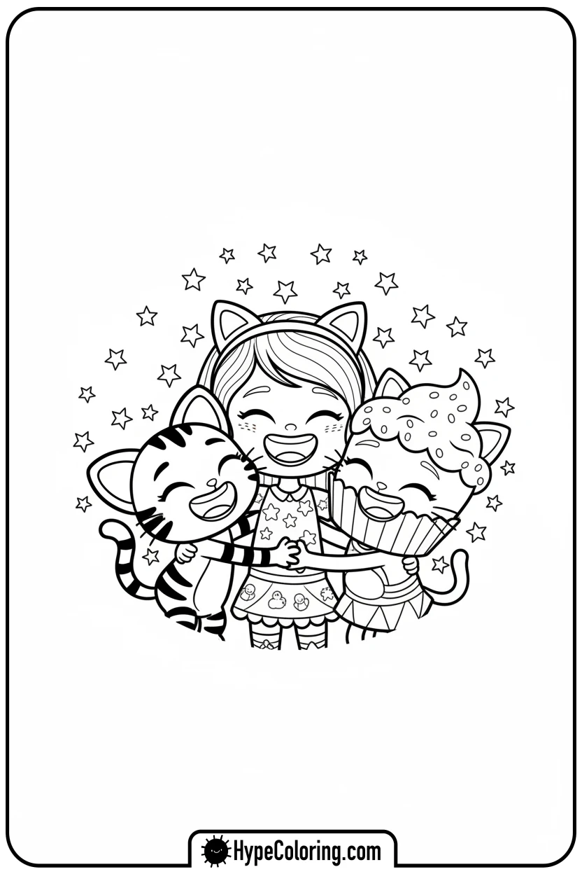 gabby-and-friends-laughing - gabby dollhouse coloring pages