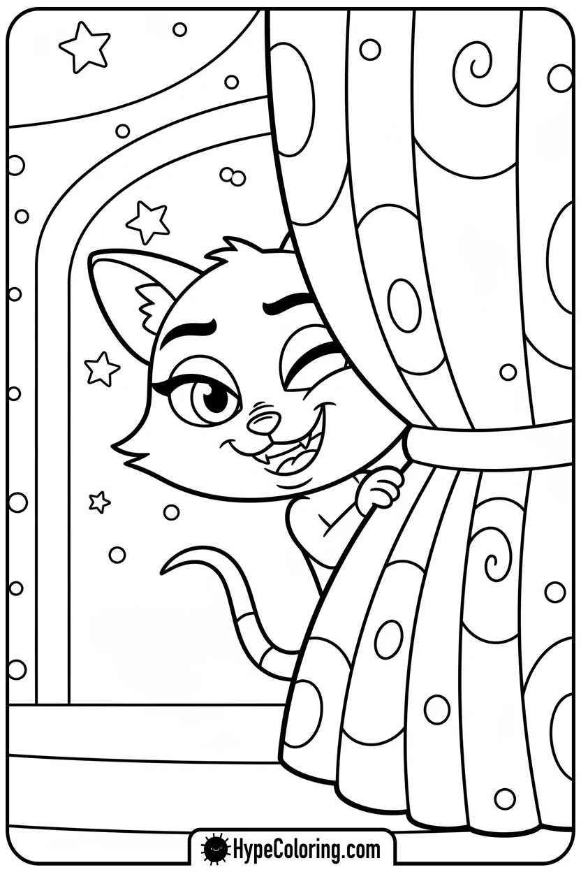catrat-peeking-curtain - gabby dollhouse coloring pages