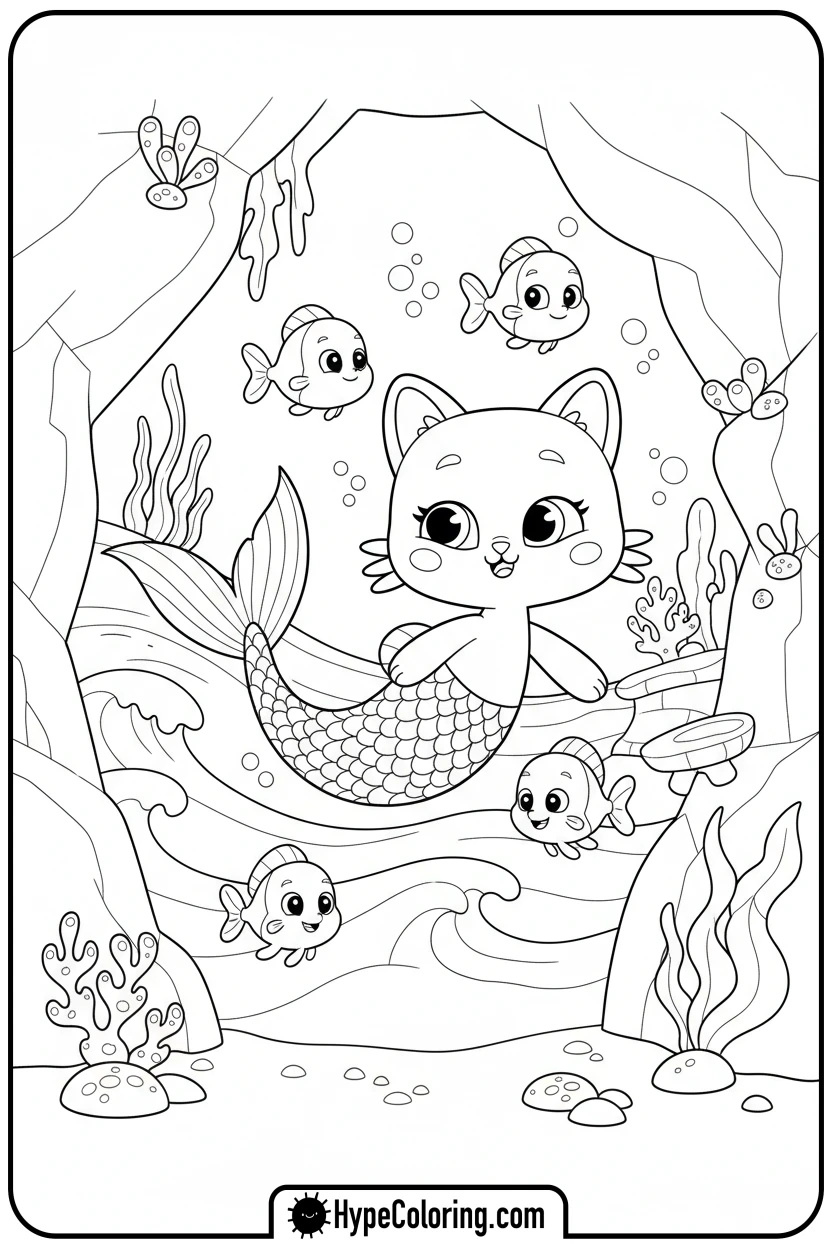 mercat-swimming-gracefully - gabby dollhouse coloring pages