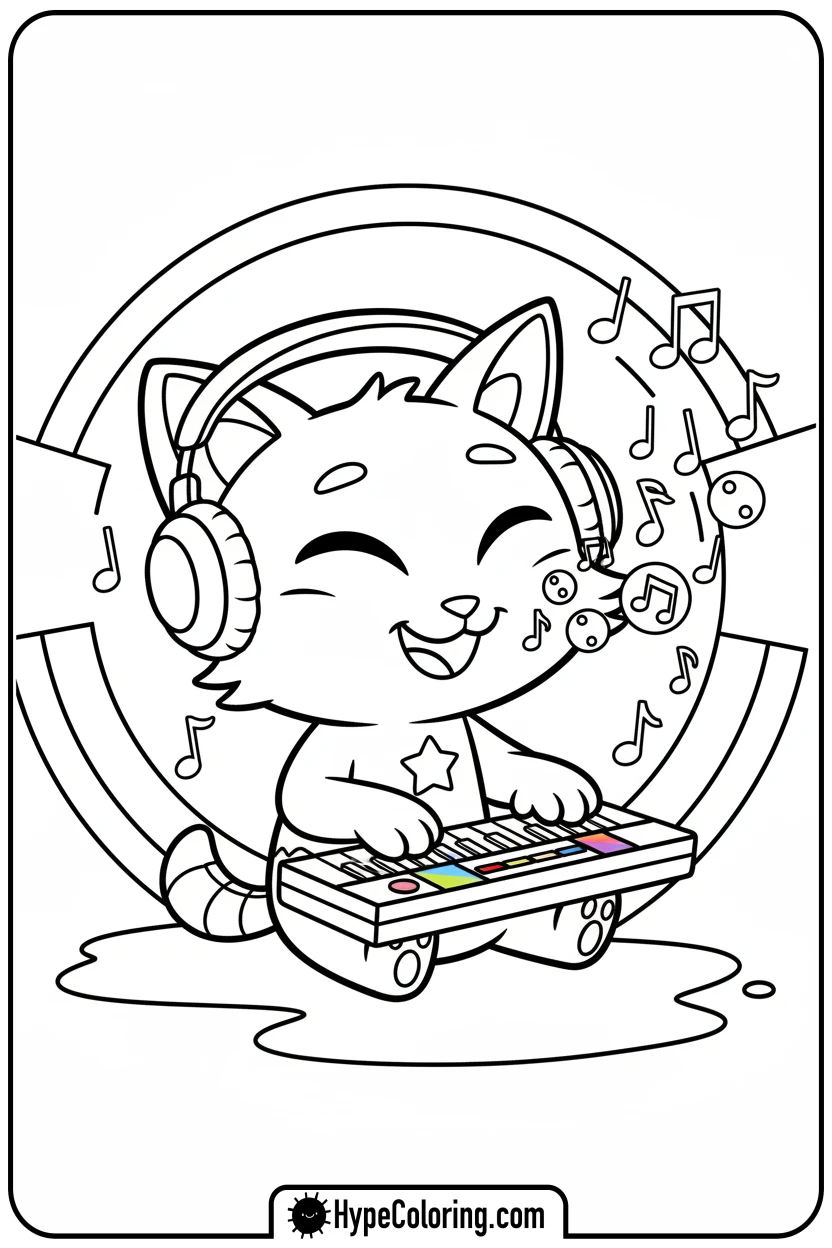 dj-catnip-playing-keyboard - gabby dollhouse coloring pages