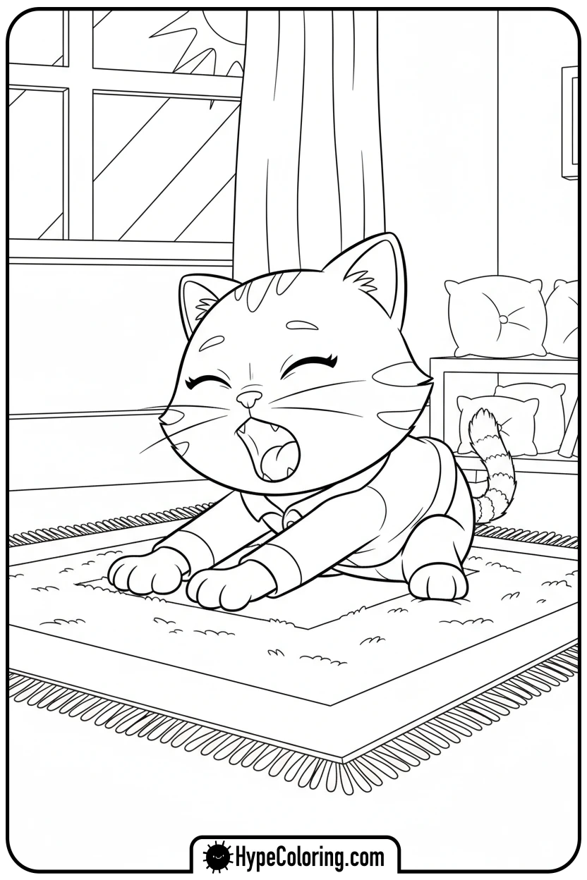 pillow-cat-stretching-yawn - gabby dollhouse coloring pages