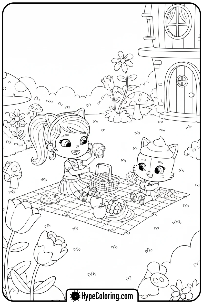 gabby-and-friends-picnic - gabby dollhouse coloring pages