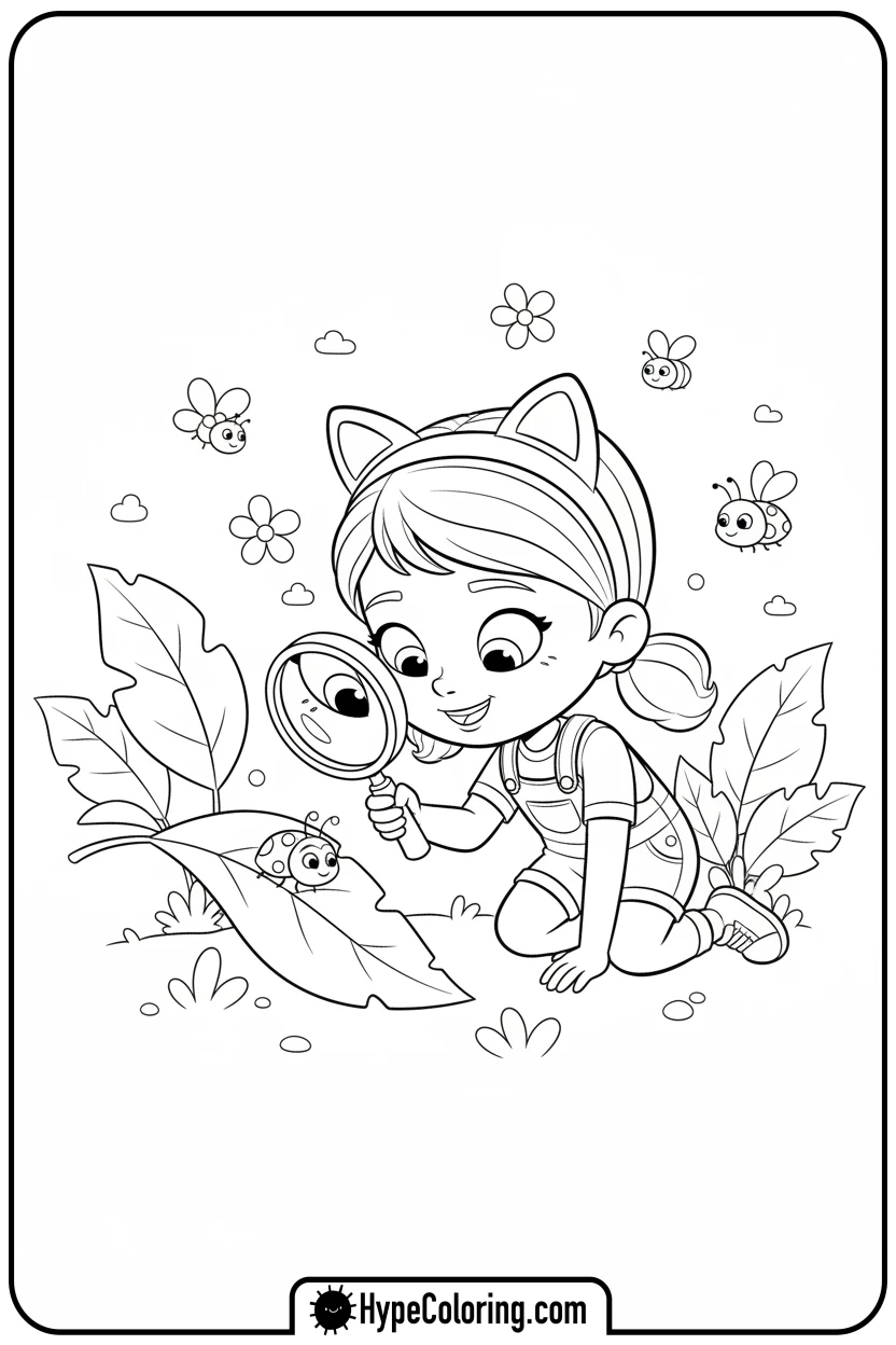 gabby-with-magnifying-glass - gabby dollhouse coloring pages