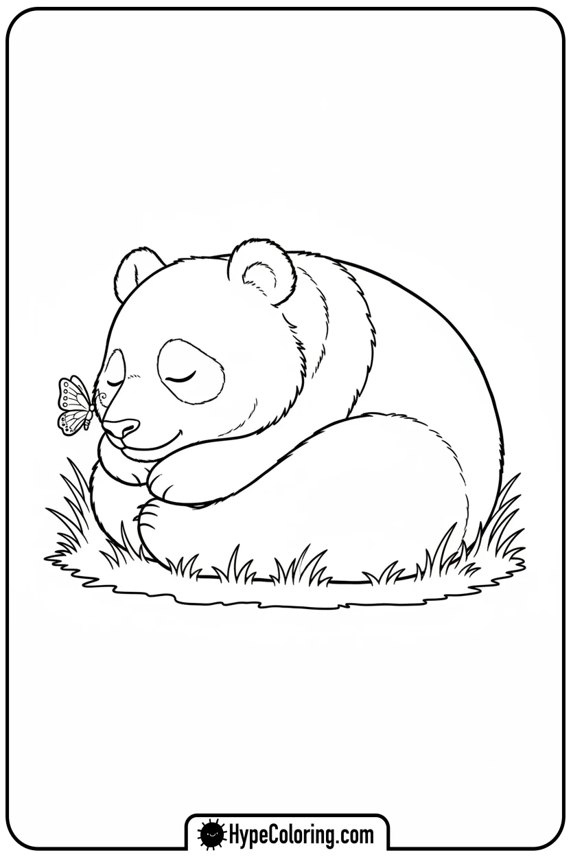 sleeping-panda-with-butterfly - panda coloring pages