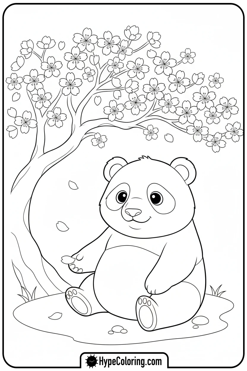 panda-under-cherry-blossom-tree - panda coloring pages