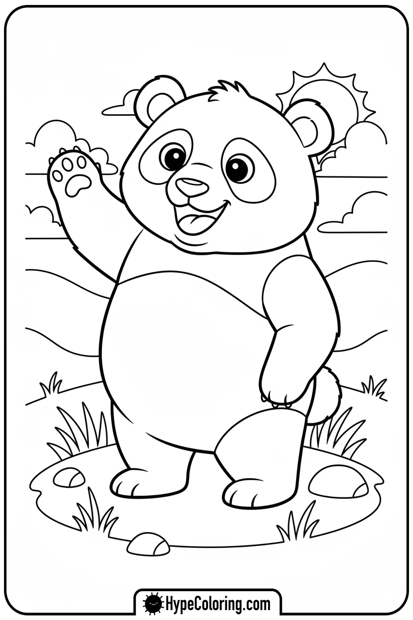 waving-panda - panda coloring pages