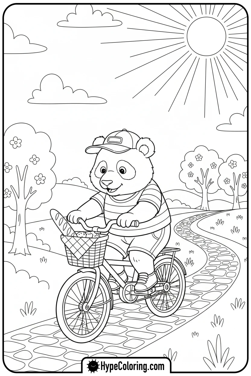 panda-riding-bicycle - panda coloring pages