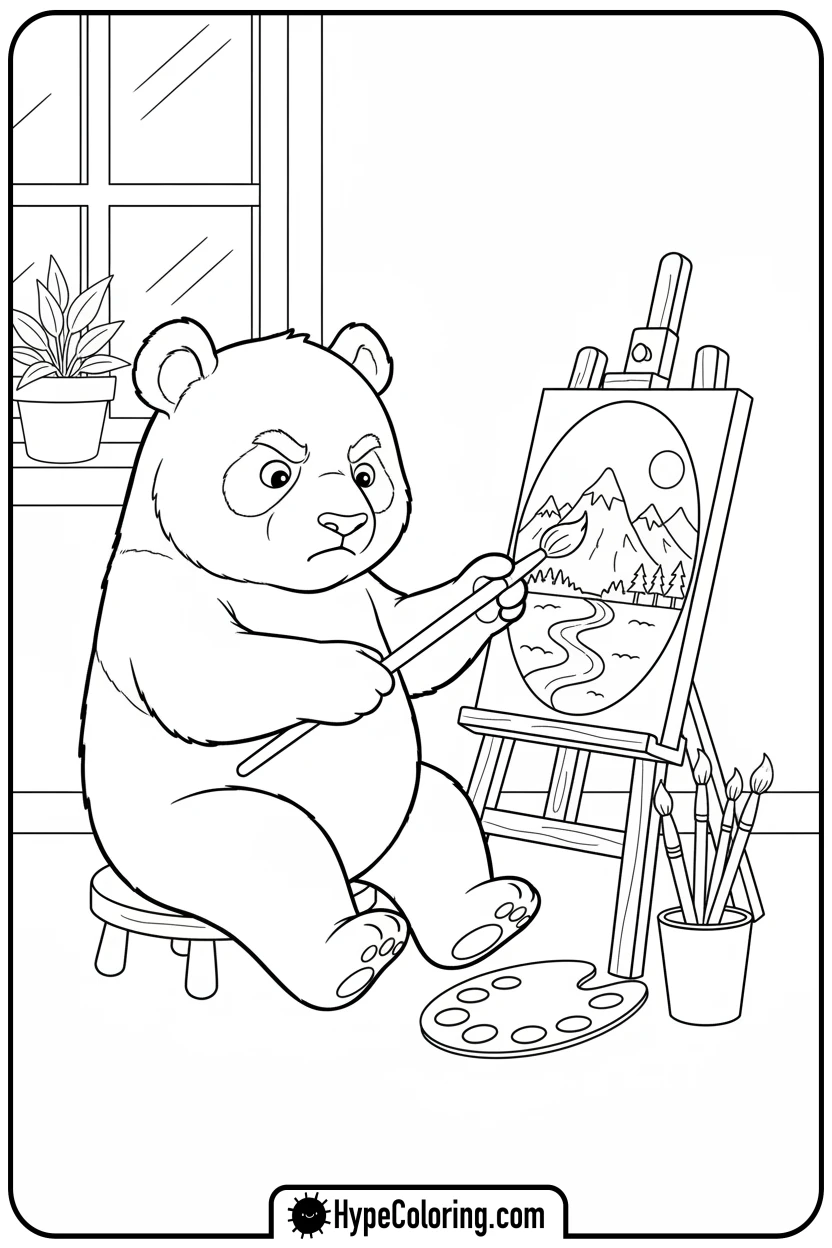 panda-painting-on-easel - panda coloring pages