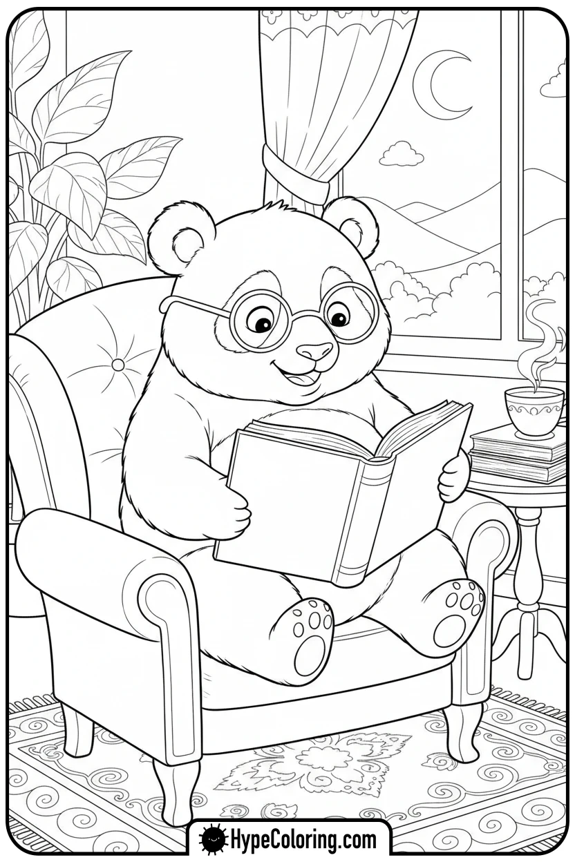 panda-reading-a-book - panda coloring pages