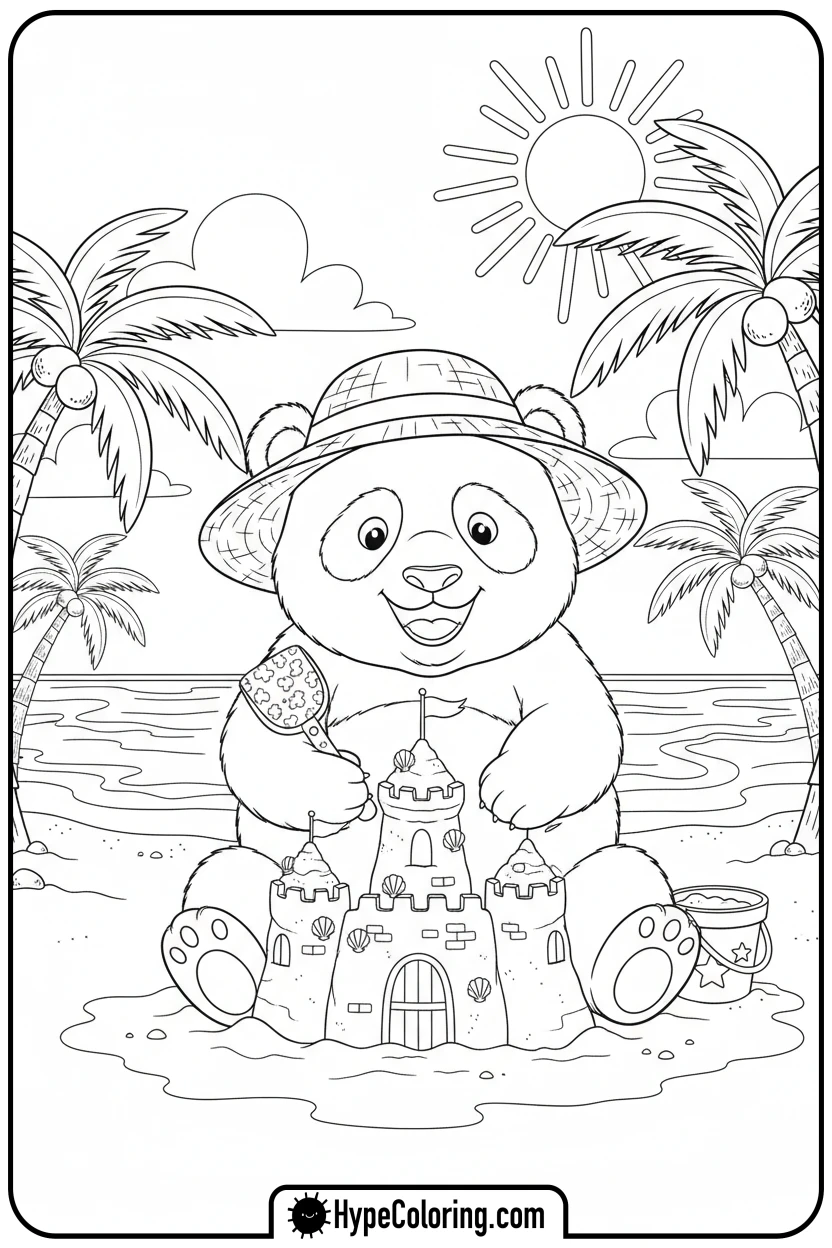 panda-building-sandcastle - panda coloring pages