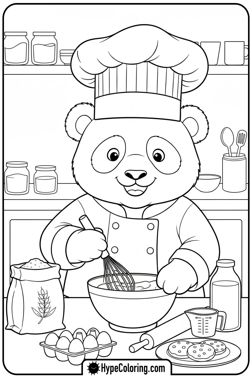 chef-panda-baking - panda coloring pages