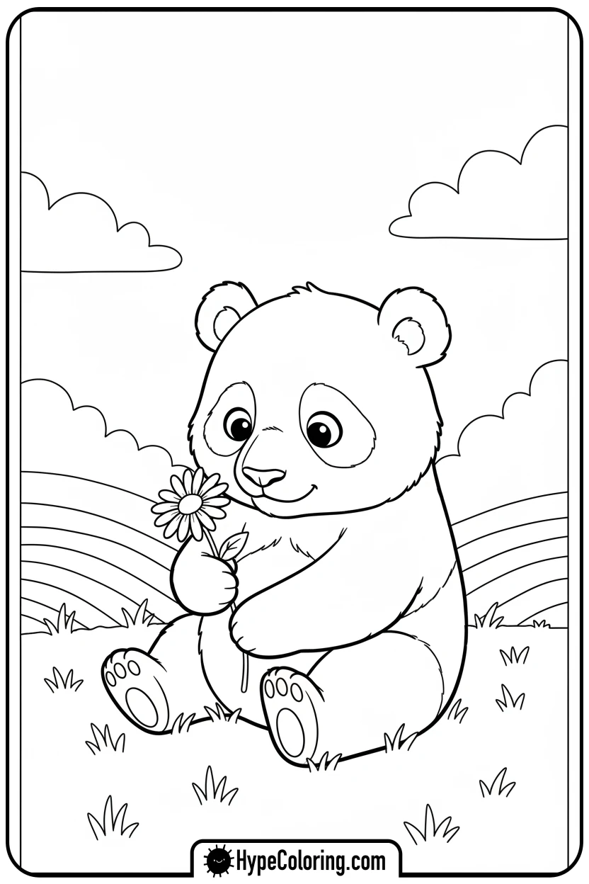 panda-holding-a-daisy - panda coloring pages