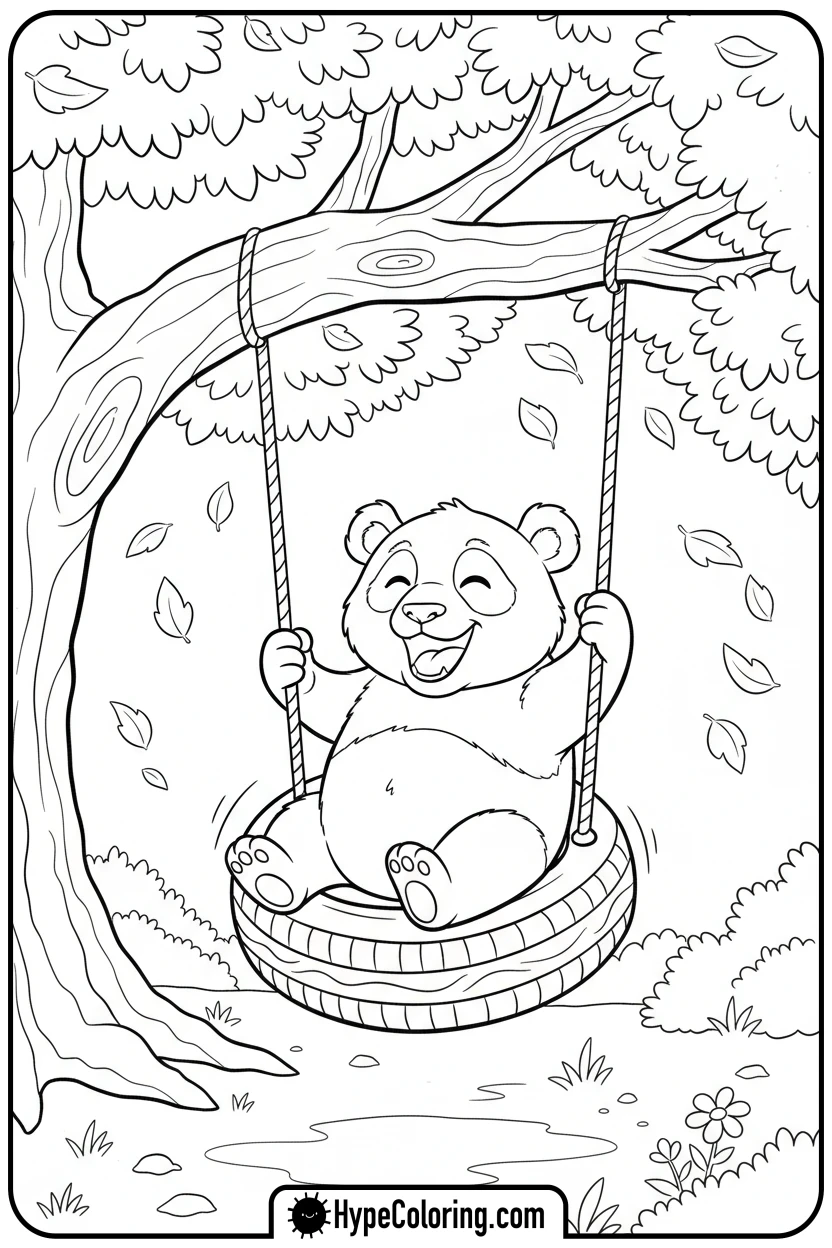 panda-on-tire-swing - panda coloring pages
