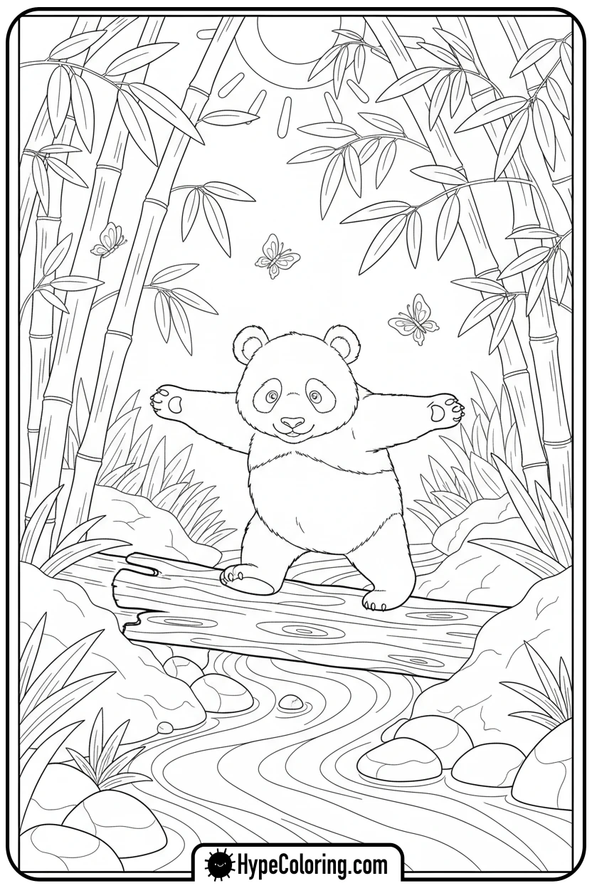 panda-balancing-on-log - panda coloring pages