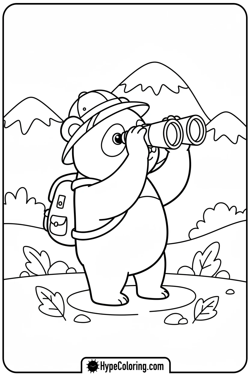 adventurer-panda-with-binoculars - panda coloring pages