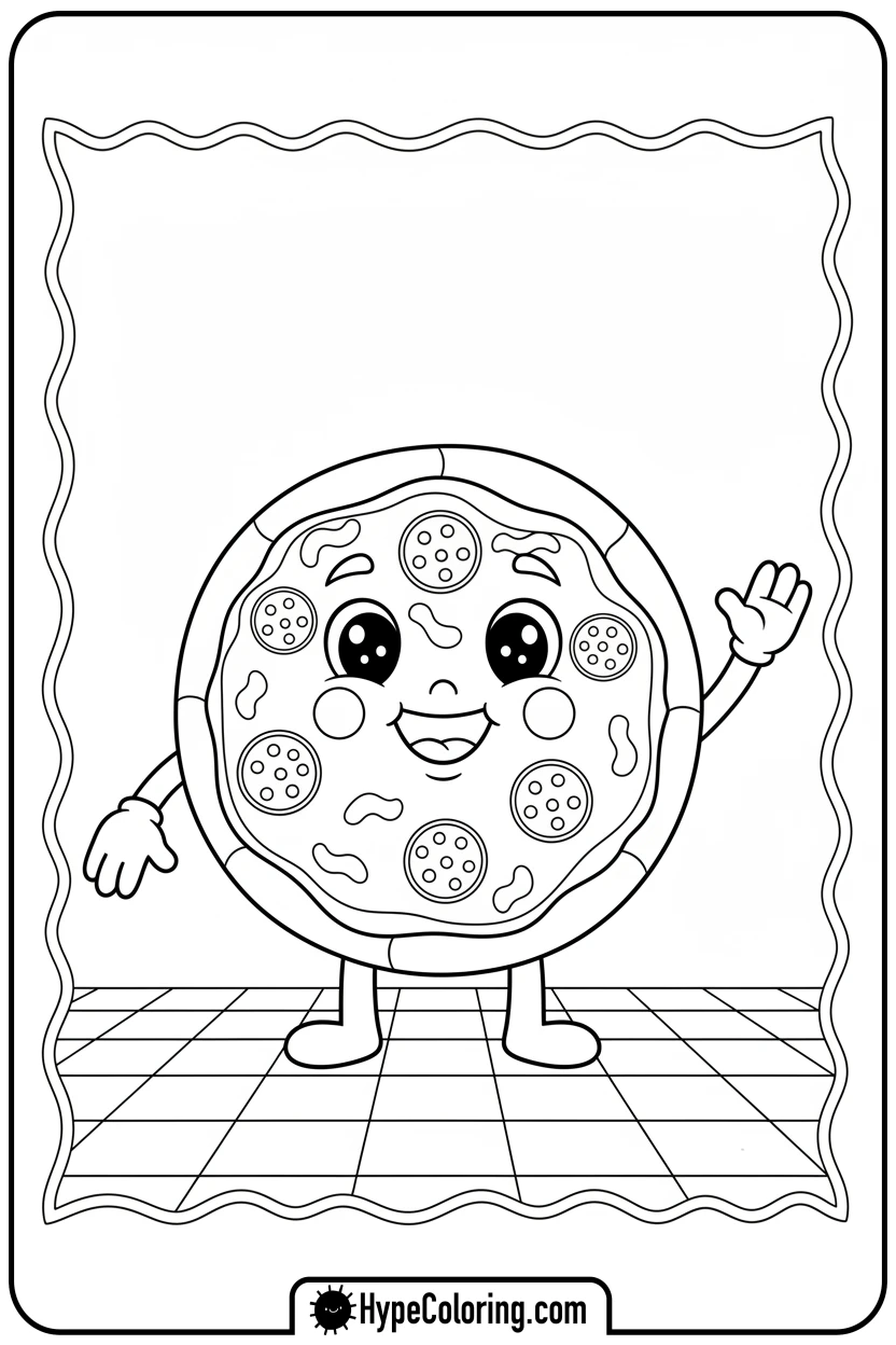 friendly-pizza-waving - pizza coloring pages