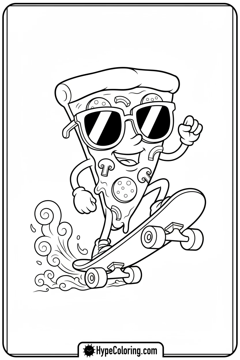 pizza-slice-skateboarding - pizza coloring pages