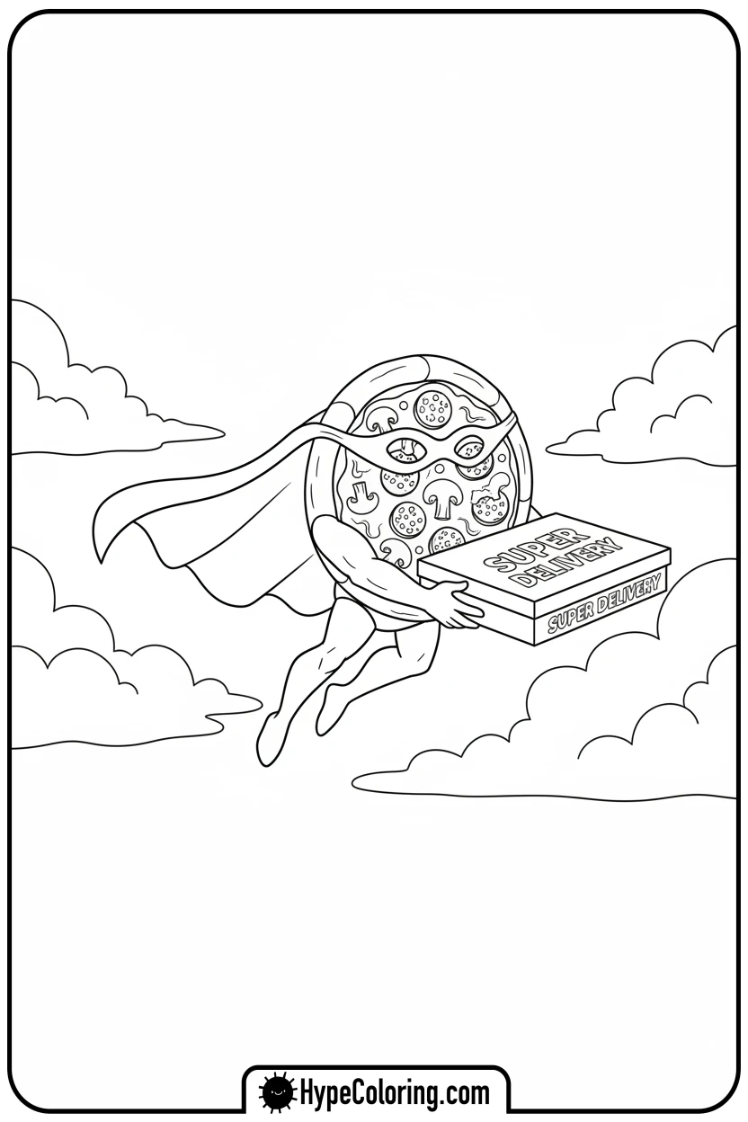 pizza-superhero-flying - pizza coloring pages